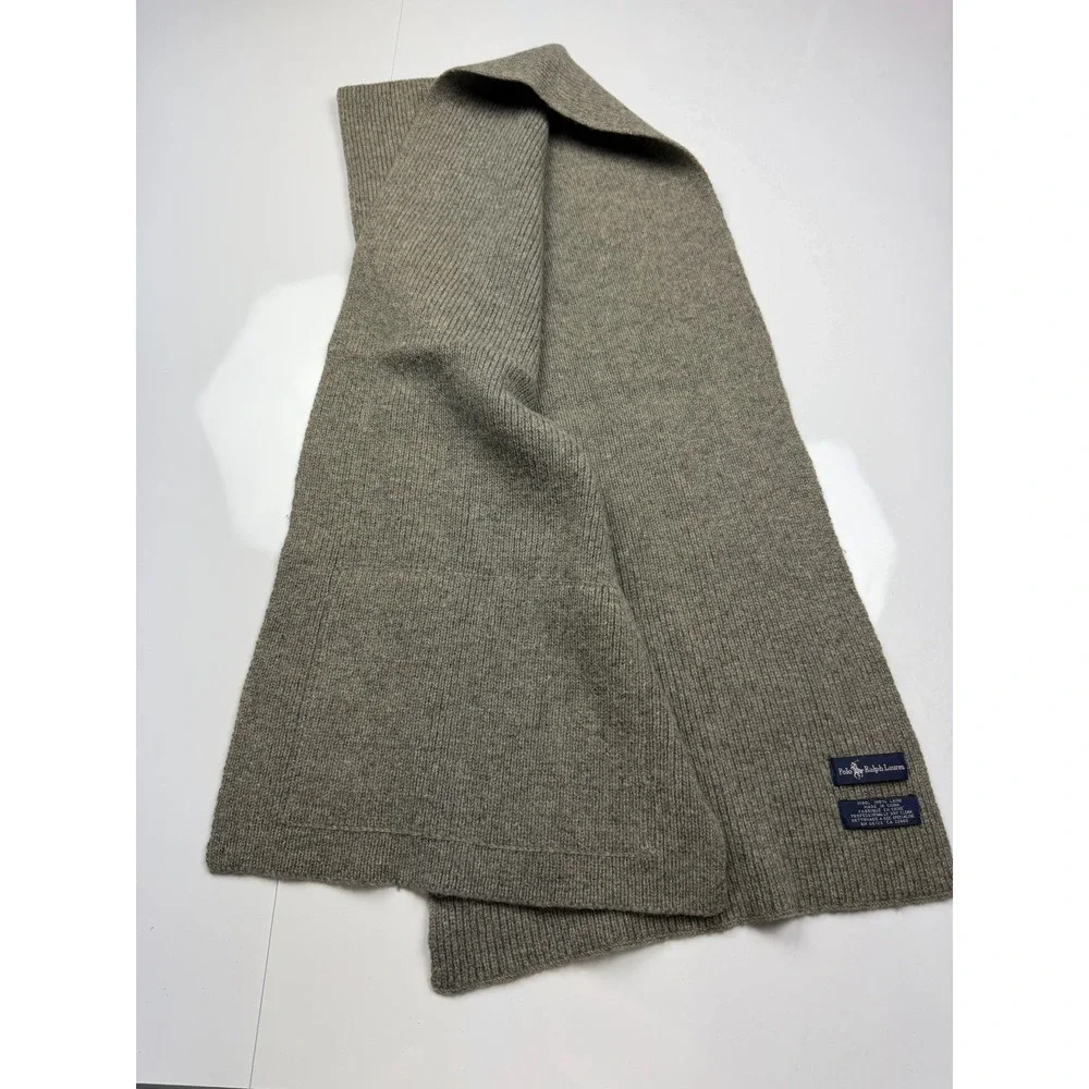 Vintage Polo Ralph Lauren USA Flag Knit Wool Scarf Gray Heather Mens Womens